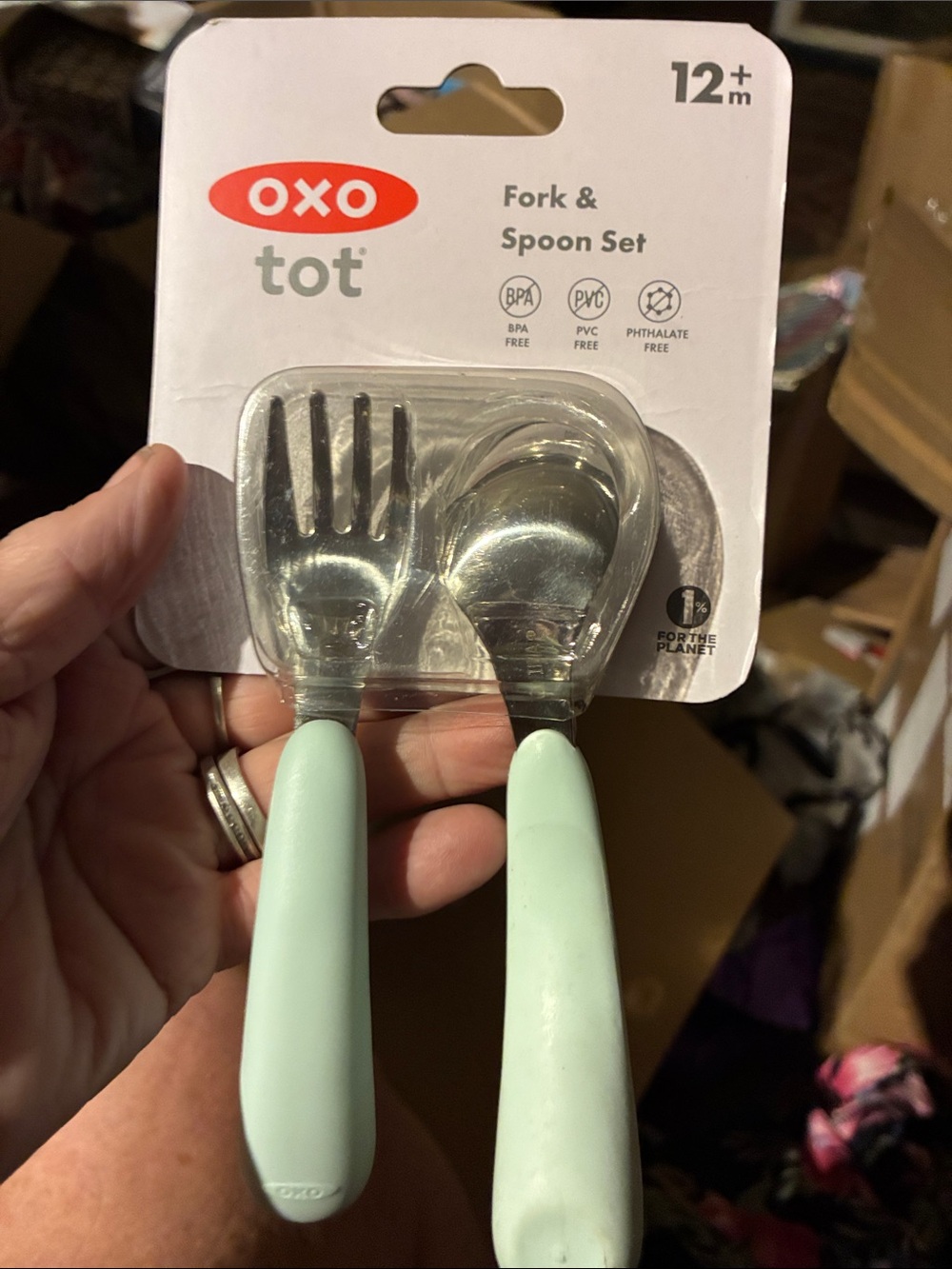 OXO Tot Mint Green Baby Fork & Spoon Set with Soft Grips
